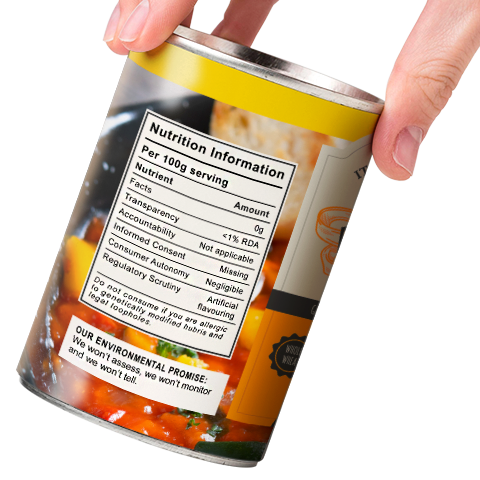 A can of food being picked up by a hand.